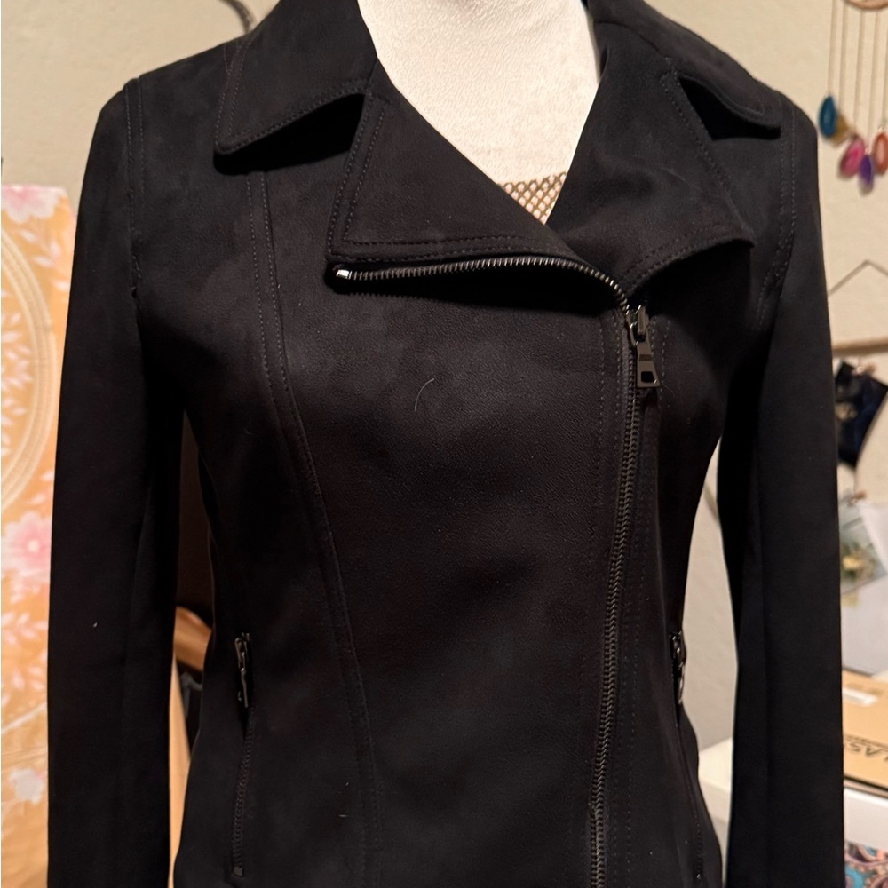 Ann Taylor Black Leather Jacket Asymmetrical Zipper